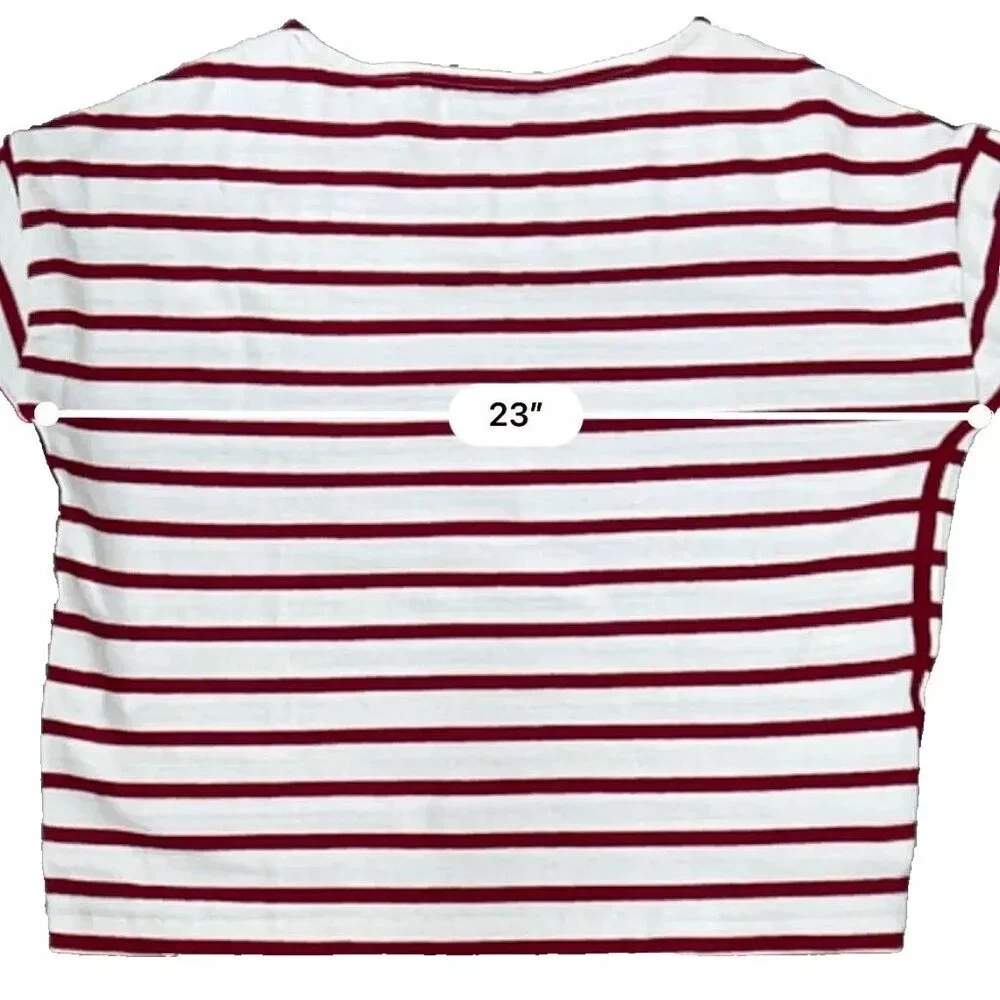 Loft Womens Top Stripe Red White Cotton 3/4 Sleeve Boat Neck Workwear Casual L - Picture 4 of 8
